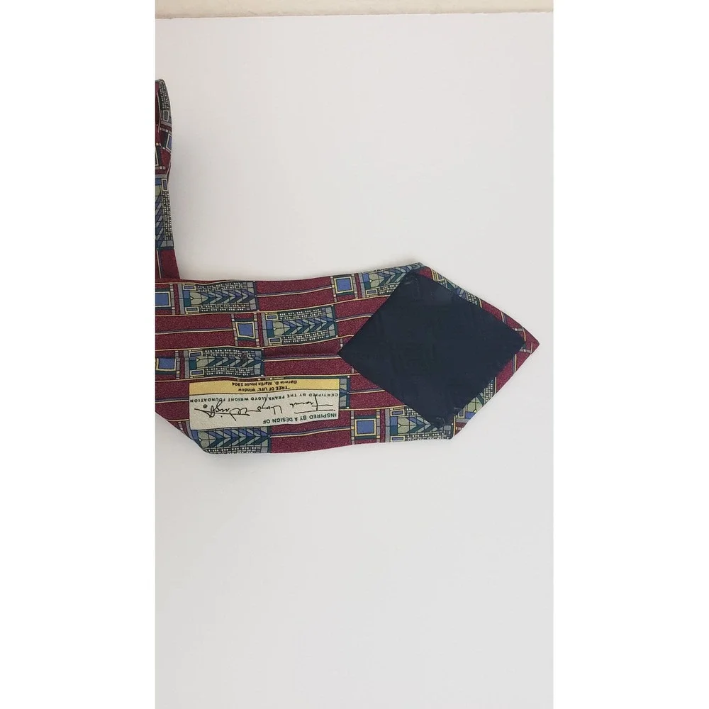 Frank Lloyd Wright Tree of Life Silk‎ Tie Boelder Milwaukee Burgundy Made Italy
